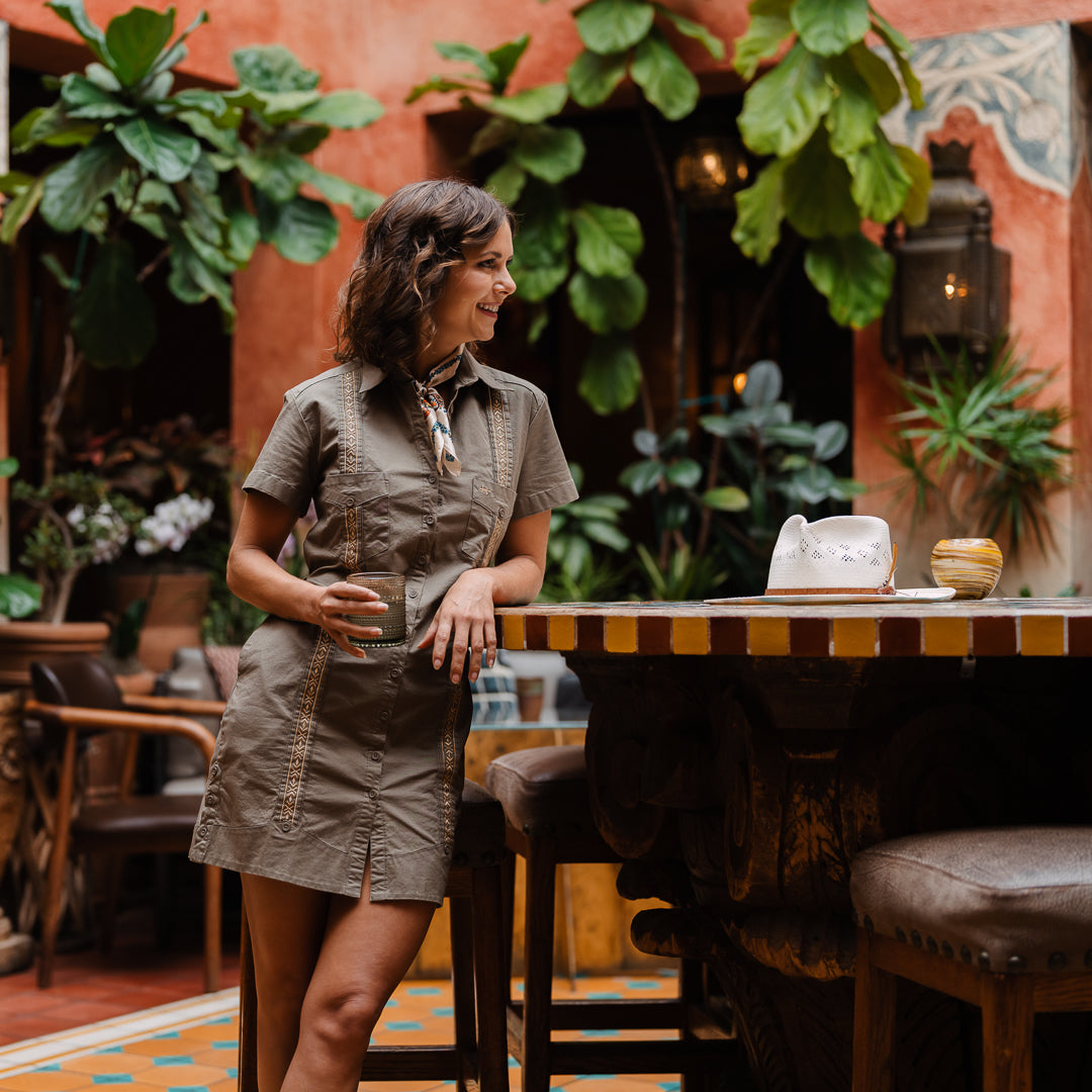 Texas Standard - Tejas Guayabera Dress - Agave Oro